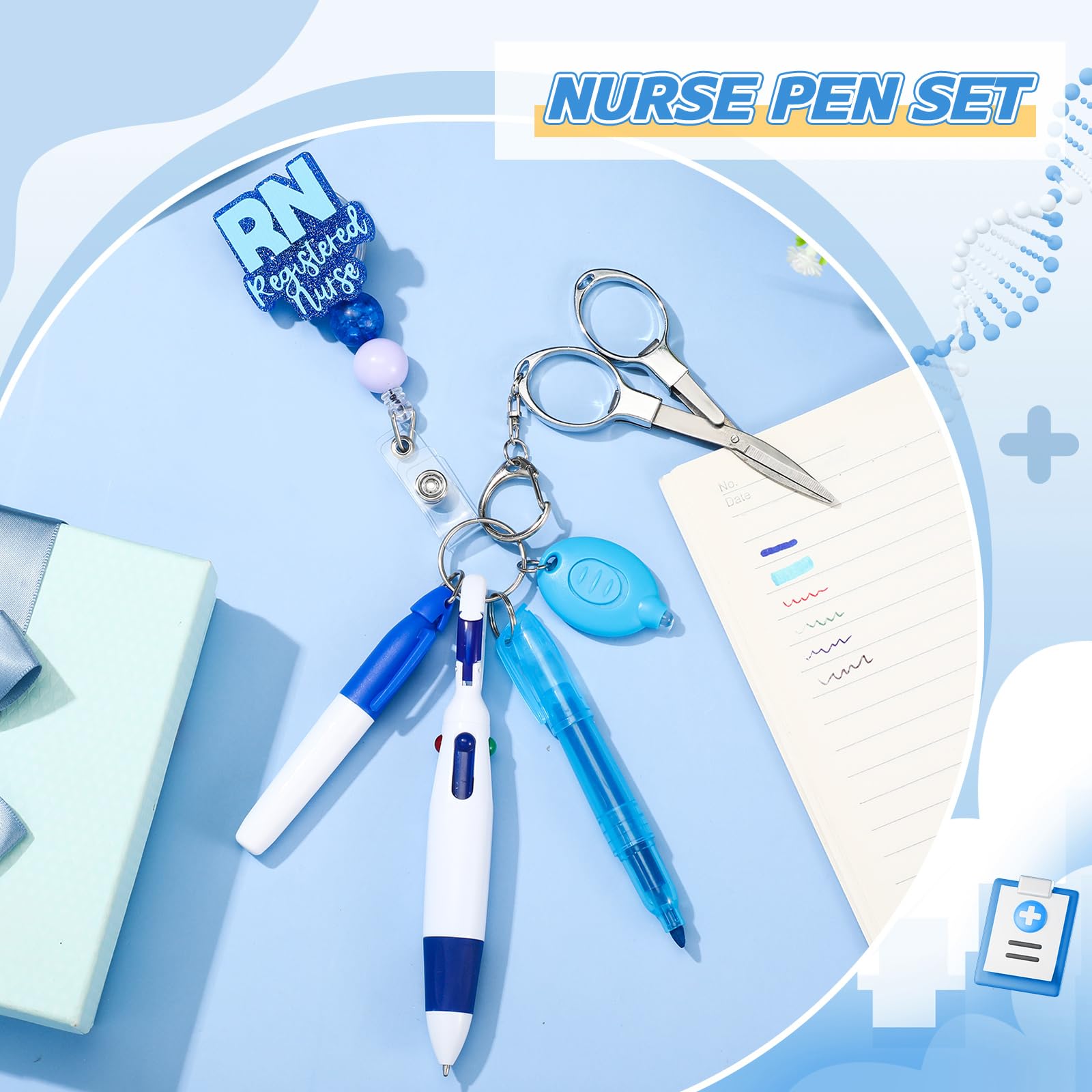 Dunzoom RN - Set di 6 accessori per infermiere, penne per infermieri, studenti (blu)