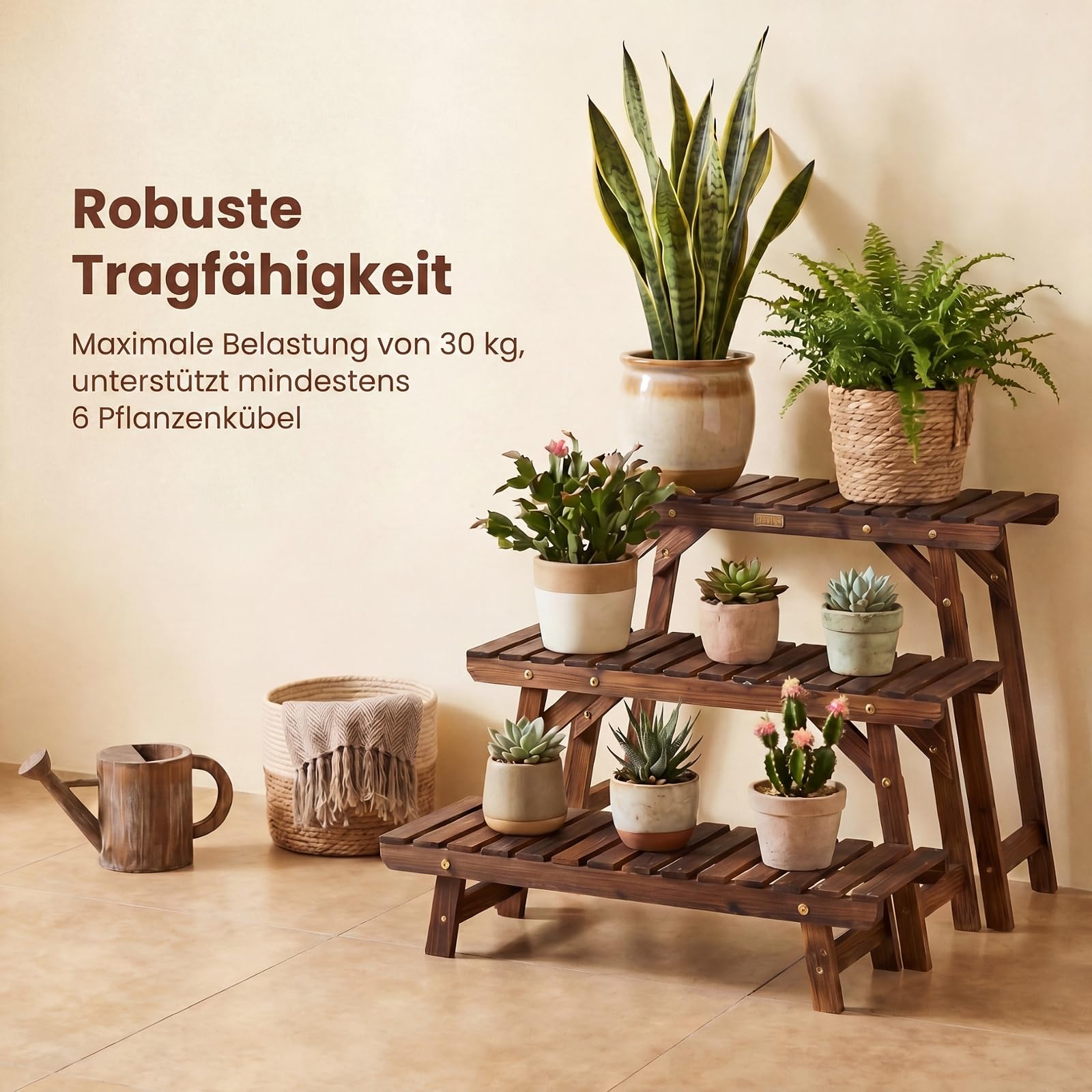 GYMAX 3-stufiges Blumenregal, kombinierbarer Pflanzenregal Outdoor, Pflanzenständer Blumenständer aus Tannenholz im Lattenrost-Design, mehrschichtiges Blumentopfregal für Garten, Hof