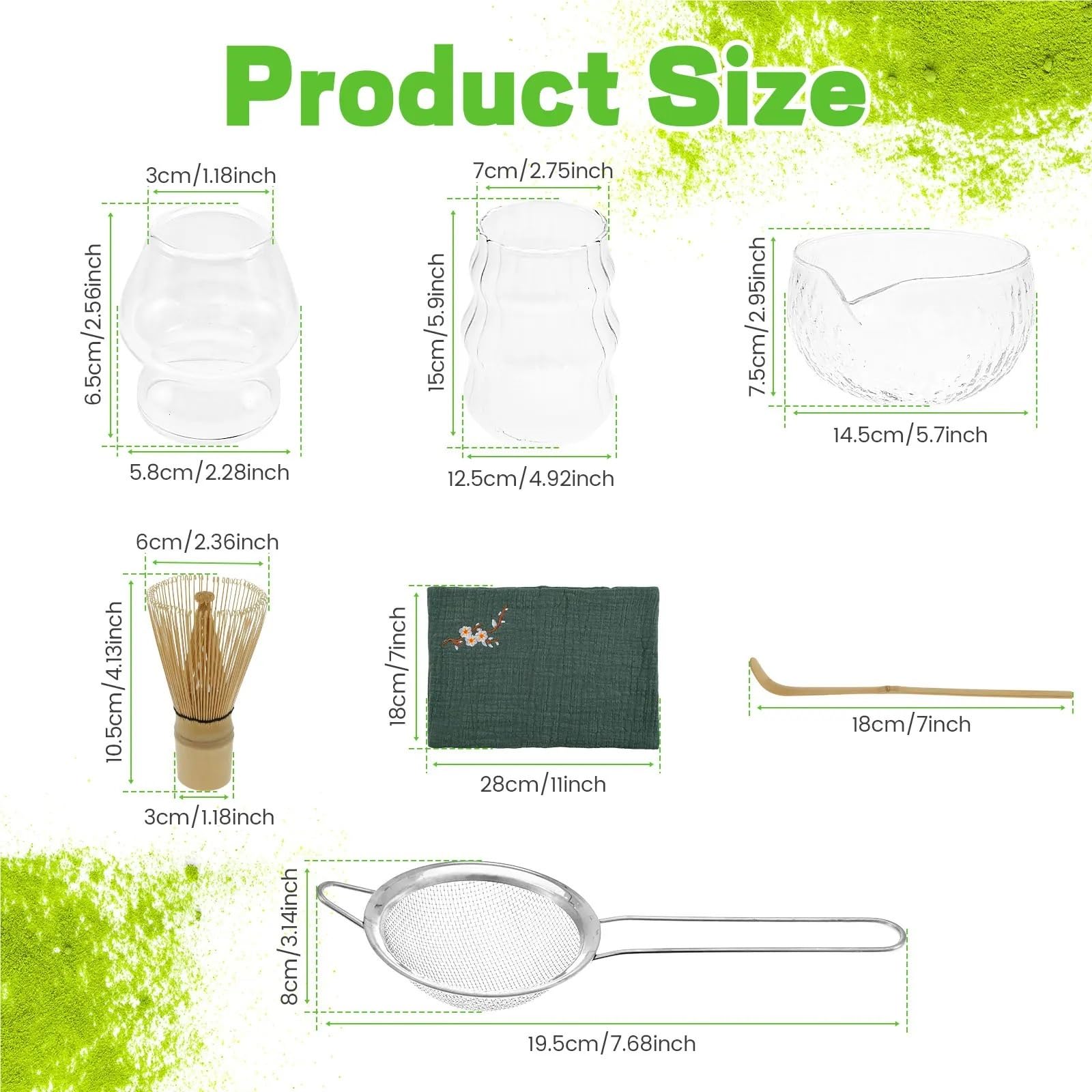 Juego de 7 batidores matcha vidrio transparente, kit for preparar con cuenco, taza y batidor for amantes del té Te matcha kit