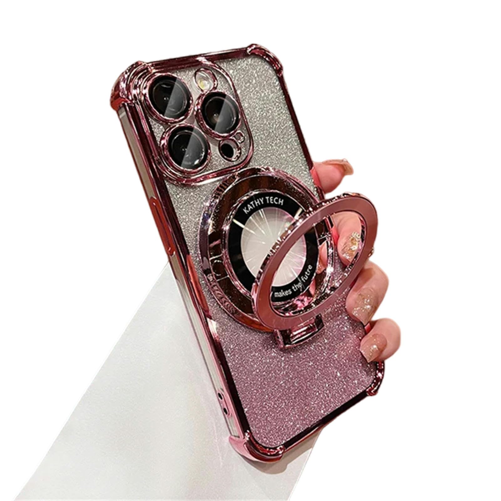 Coque iPhone avec support et protège-objectif flash pour 15 Pro Max couleur pêche - 8