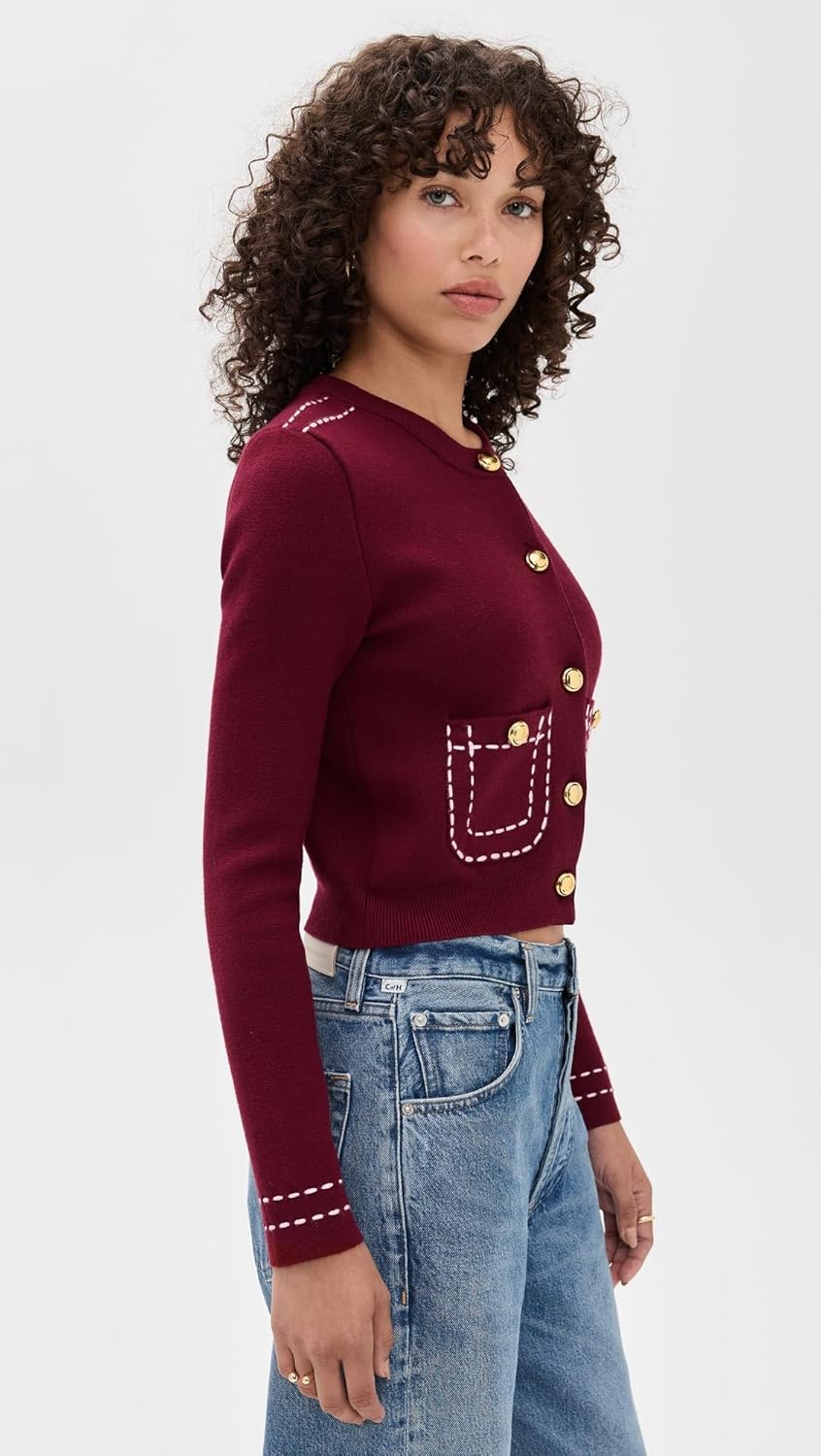 English Factory Women's Stitch Detail Puff Sleeve Cardigan - Image 4