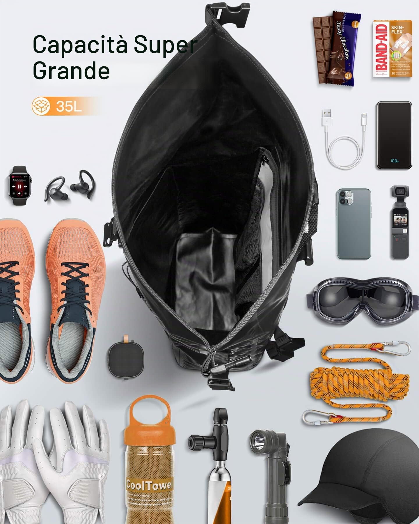 Inateck Zaino per Ciclismo e Moto Extra Large di Grande capacità, Zaino Impermeabile Multifunzionale Organizer per Bicicletta con Tracolla Staccabile, per Escursionismo e attività all’Aperto
