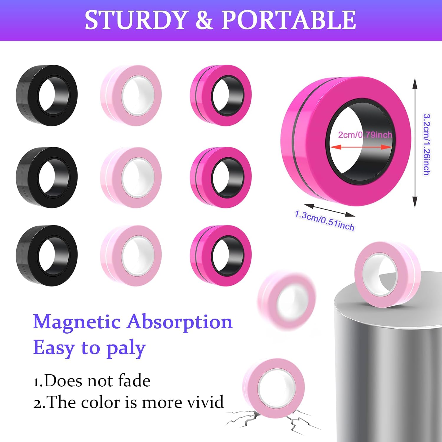 Cevioce 9 PCS Magnetic Ring Fidget Toys Set,ADHD Anxiety Magnetic Fidget Toys Adults Boys,Coolest Fidget Spinner Finger Ring Stress Relief Toy for Teens,Birthdays Easter Gifts for 8+ Year Old Present