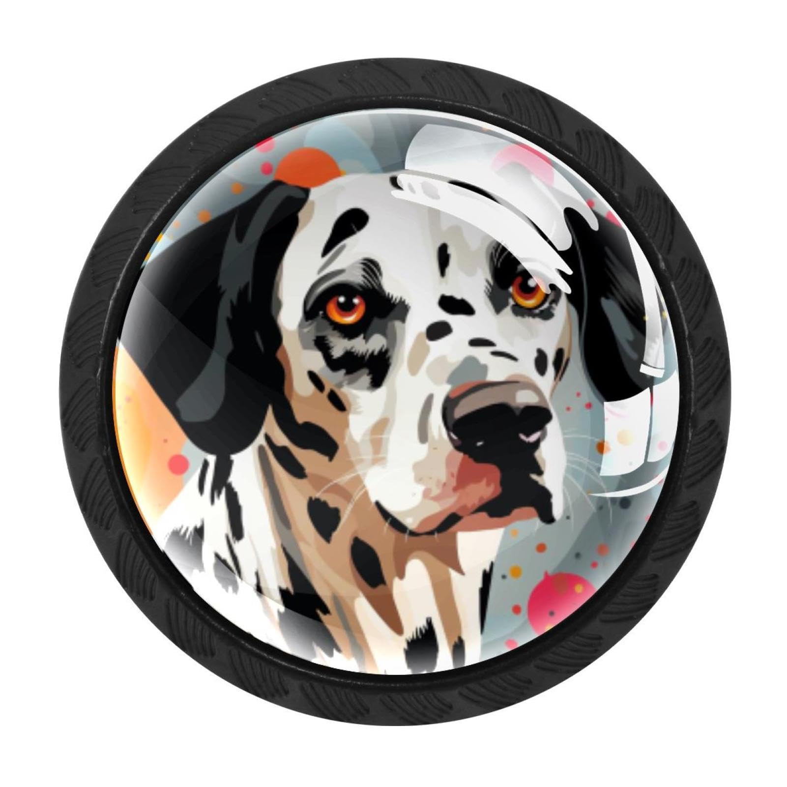 Boutons de placard ronds x4 en verre motif chien pour commode