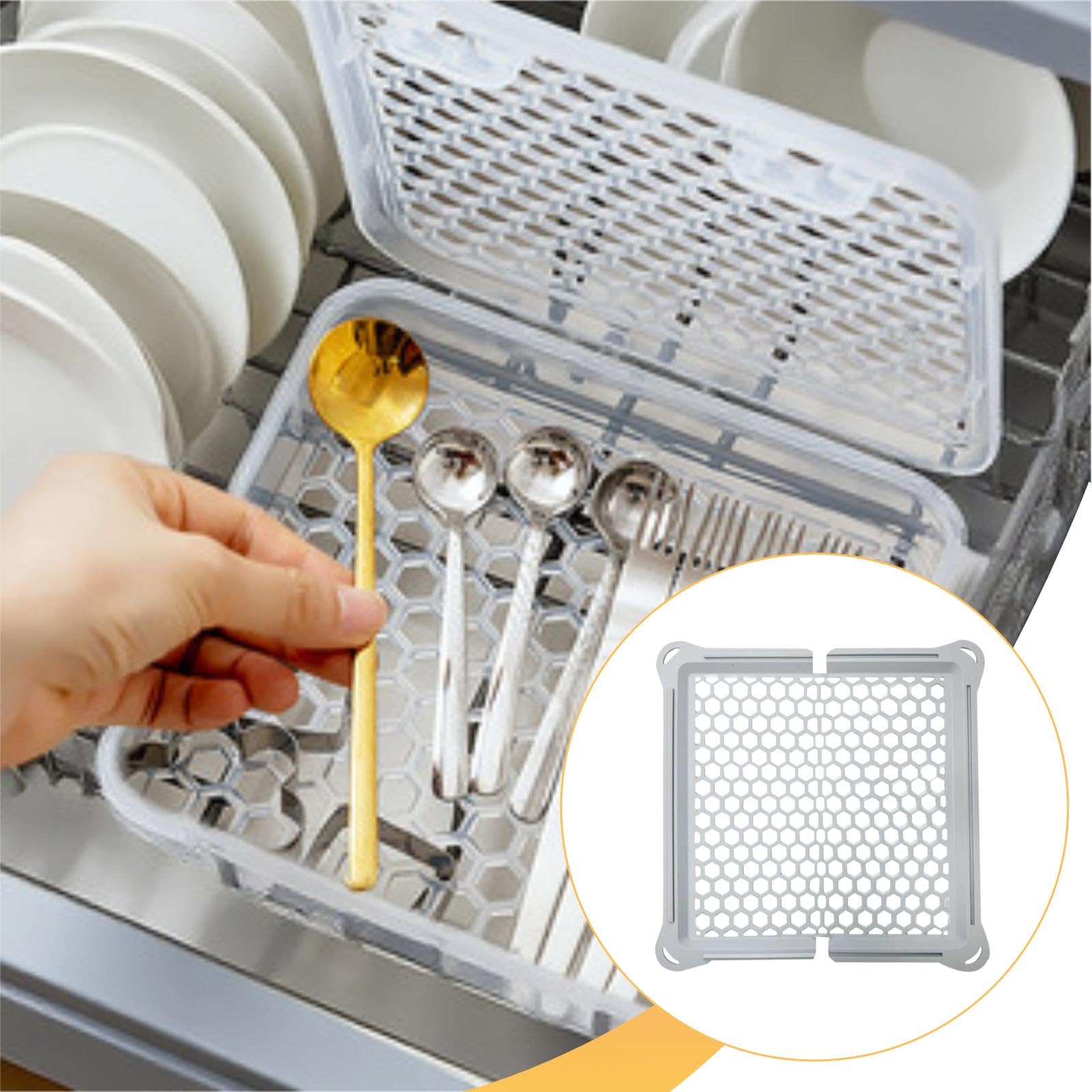 Sac à Vaisselle Multifonctionnel en Silicone Faisant Office de Panier et de Boîte de Rangement pour Faciliter Le Lavage des Accessoires Délicats, Gris