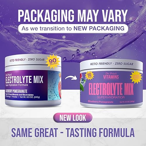 Miniatura 66 de Dr. Price's - Paquetes de polvo de hidratación con electrolitos - Arándano Granada, 30 paquetes | Mezcla de bebida electrolítica sin azúcar, 72+