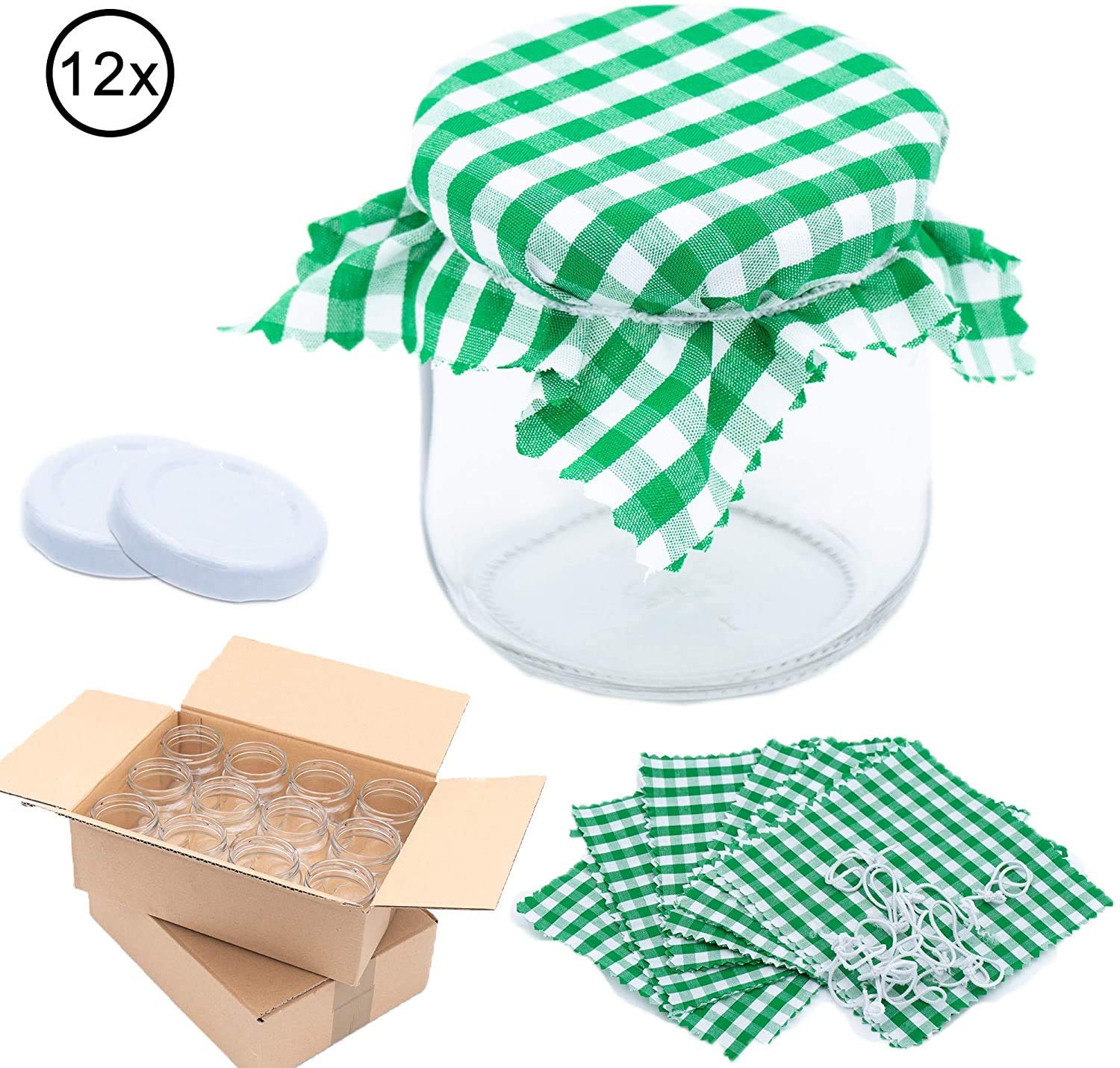 BAUER Flaschenbauer 12x Einmachglas 212ml inkl. weiße Twist Off Verschlüsse & Baumwolldeckchen