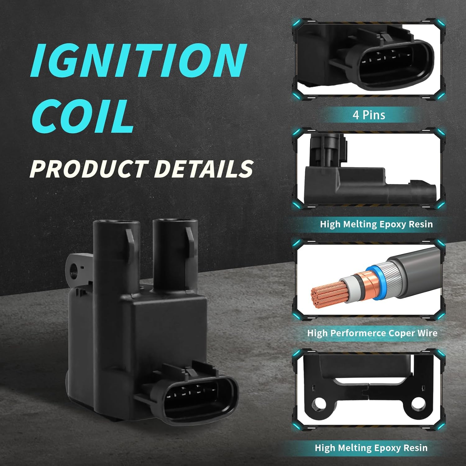Set of 2 Ignition Coils Pack UF180 1788343 5C1297 5C1298 9008019007 with 4 Iridium Spark Plugs and Spark plug Wire Set Compatible with 1997 1998 1999 2000 2001 Toyota Camry Solara RAV4 L4 2.0 2.2