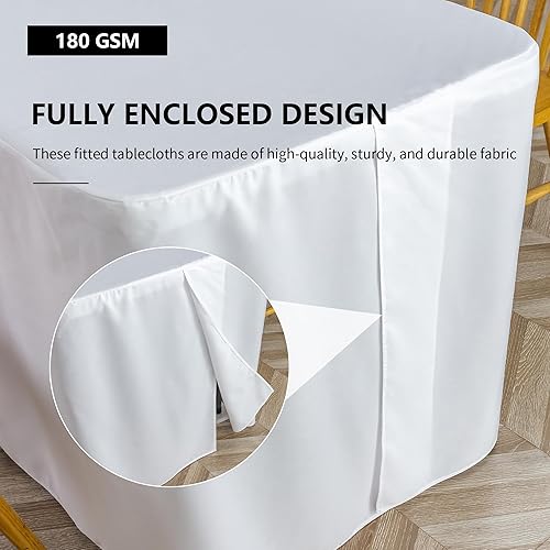 Miniatura 2 de ManMengJi Paquete de 4 manteles blancos ajustables para mesas rectangulares de 6 pies, resistentes al agua, lavables, para bodas, banquetes y ferias