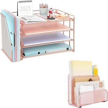 gianotter 4-Tier Paper Organizer + Mail Organizer Countertop Rose Gold