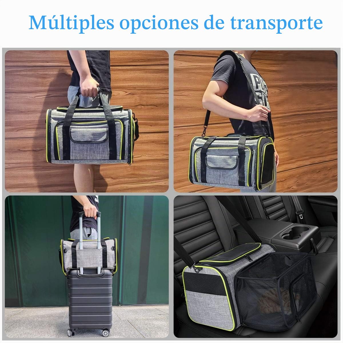 Transportbox Gato Transportbox Perro Plegable Hundetragetasche, Faltbare Katzentragetasche con Schultert, Transporttasche de Mascotas Perro y Gato en el Coche o en el avión, Gris