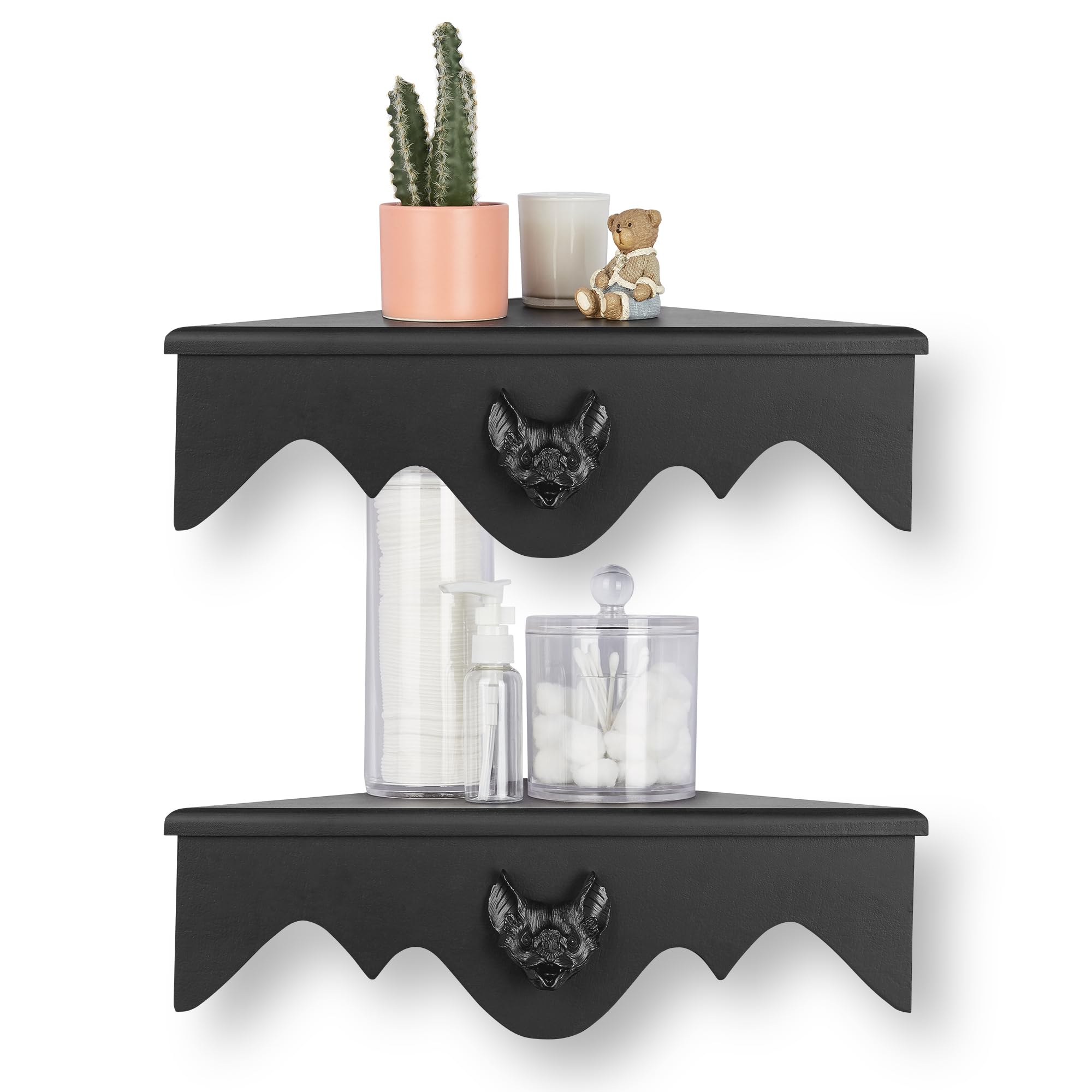 Gothvanity Bat Corner Shelf Set of 2, Black Flying Bat Floating Corner Shelf, Wood Wall Mounted Storage Shelves, Gothic Home Decor for Bedroom, Kitchen, Living Room, Bathroom, Office and More…
