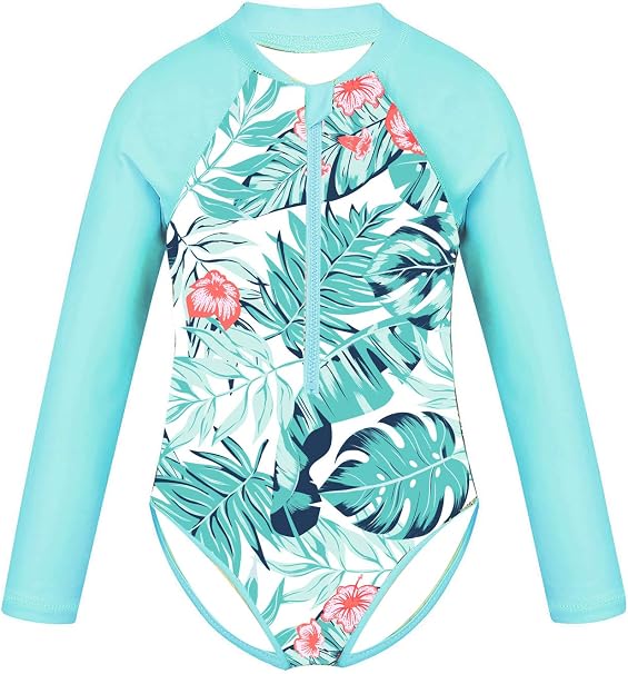 Freebily Kinder-Badeanzug Für Mädchen – Langarm-Einteiler Mit Blumenmuster Für Schwimmen & Strand
