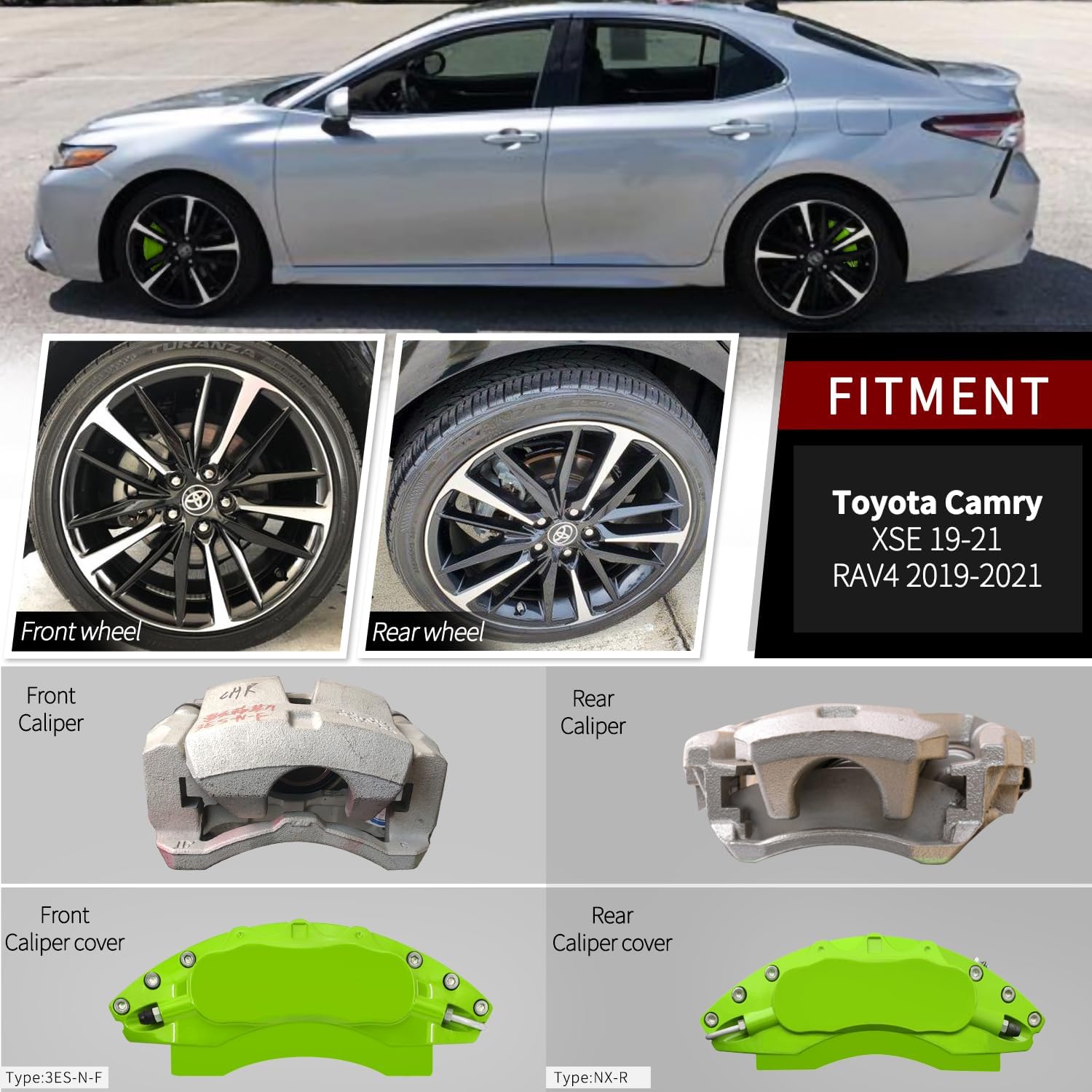 AOOA Aluminum Green Caliper Covers Fits Toyota Camry XSE Electronic Brake and RAV4 2019-2025/Toyota Venza 2021-2024,Lexcus ES/UX 2019-2025(set of 4)