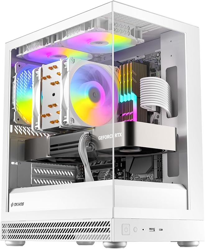 Aqua UNO Micro ATX Case, No Radiator Support, Max GPU Length 309mm, Quick-Release Panoramic Tempered Glass Front & Side, 3x120mm ARGB Fans Pre-Installed, Type-C 5Gbps, Polar White