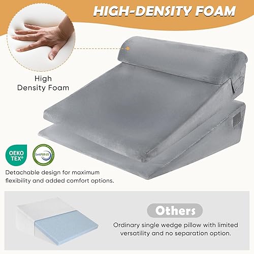 Miniatura 7 de Juego de 3 almohadas de cuña ajustables para después de la cirugía, almohada de cuña de cama para dormir, apnea del sueño, reflujo ácido, ronquidos,