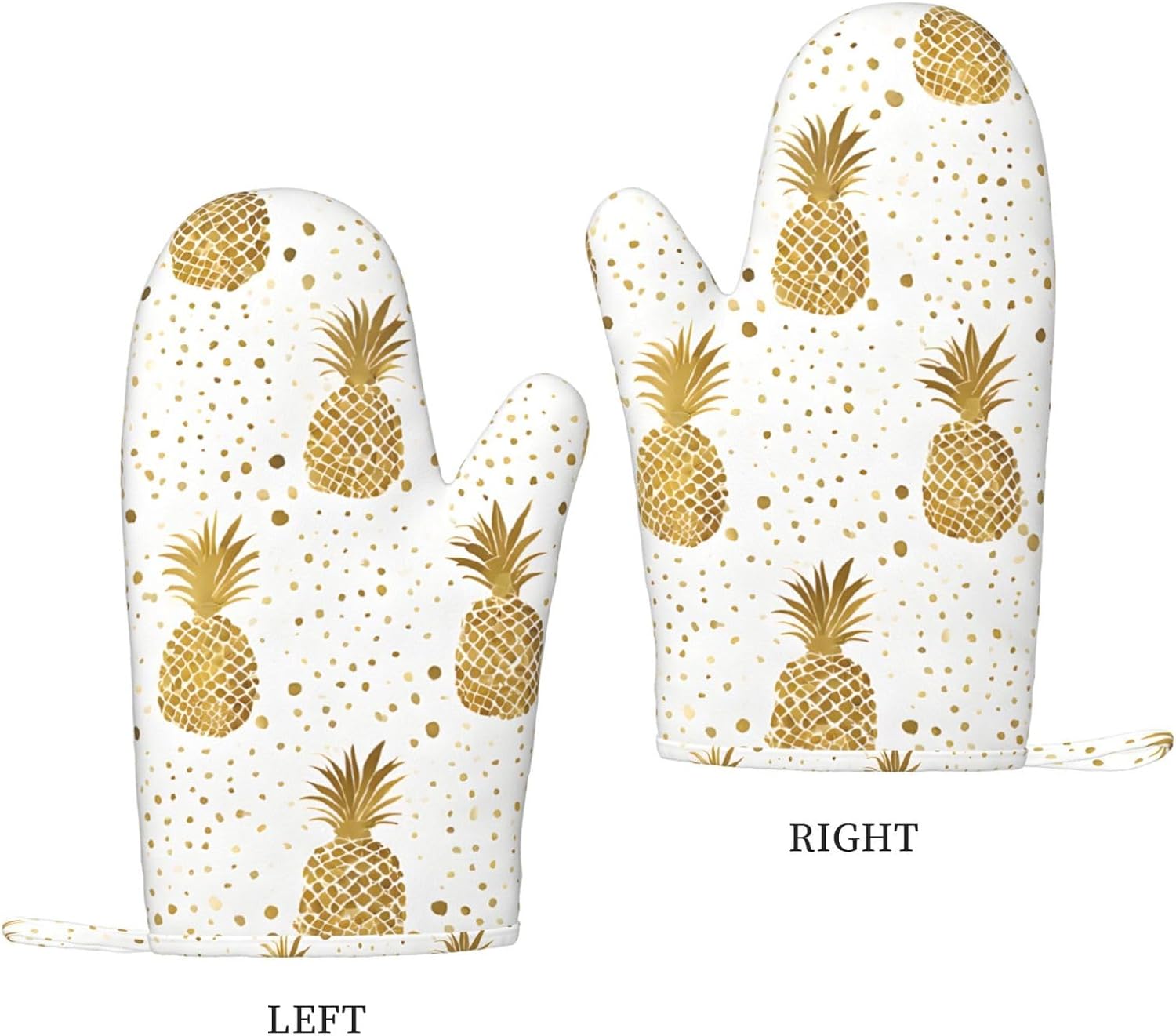 Gold Glitter Pineapples Fruit 4pcs Oven Mitts and Pot Holders Sets for Kitchen, Silicone Oven Gloves Non-Slip Potholders Hot Pads for Baking Cooking