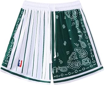 BOOMLEMON Mens Basketball Shorts Workout Athletic Paisley Shorts Mesh Print Running Short Pants