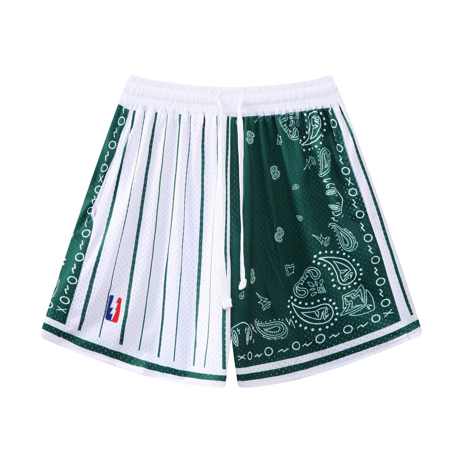 BOOMLEMON Men's Basketball Shorts Workout Athletic Paisley Shorts Mesh Print Running Short Pants