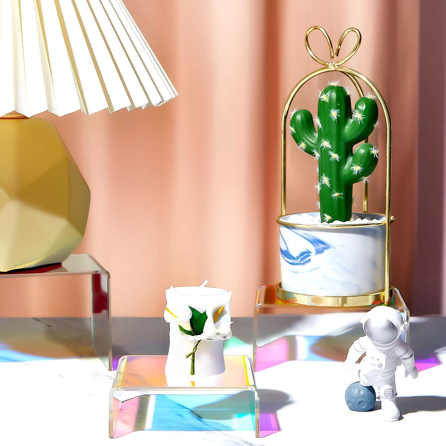 Queekay Iridescent Acrylic Display Risers, 3 Tier Rainbow, 6 Pieces