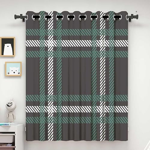 Juego de cortinas y cortinas traslúcidas grises a cuadros para puerta, cortinas para cuartos separados de 80 pulgadas de ancho x 80 pulgadas de