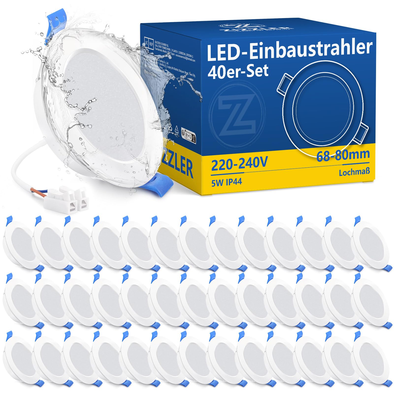 ZIZZLER Einbaustrahler LED Spots 230V Flach, 68mm-80mm Lochmaß