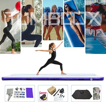 Air Gymnastics Mat Inflatable & Tumbling Mat 4/8 Inches Thick with Electric Pump + Free Foot Pump Ideal for Home, Gym, Water, and Beach Use