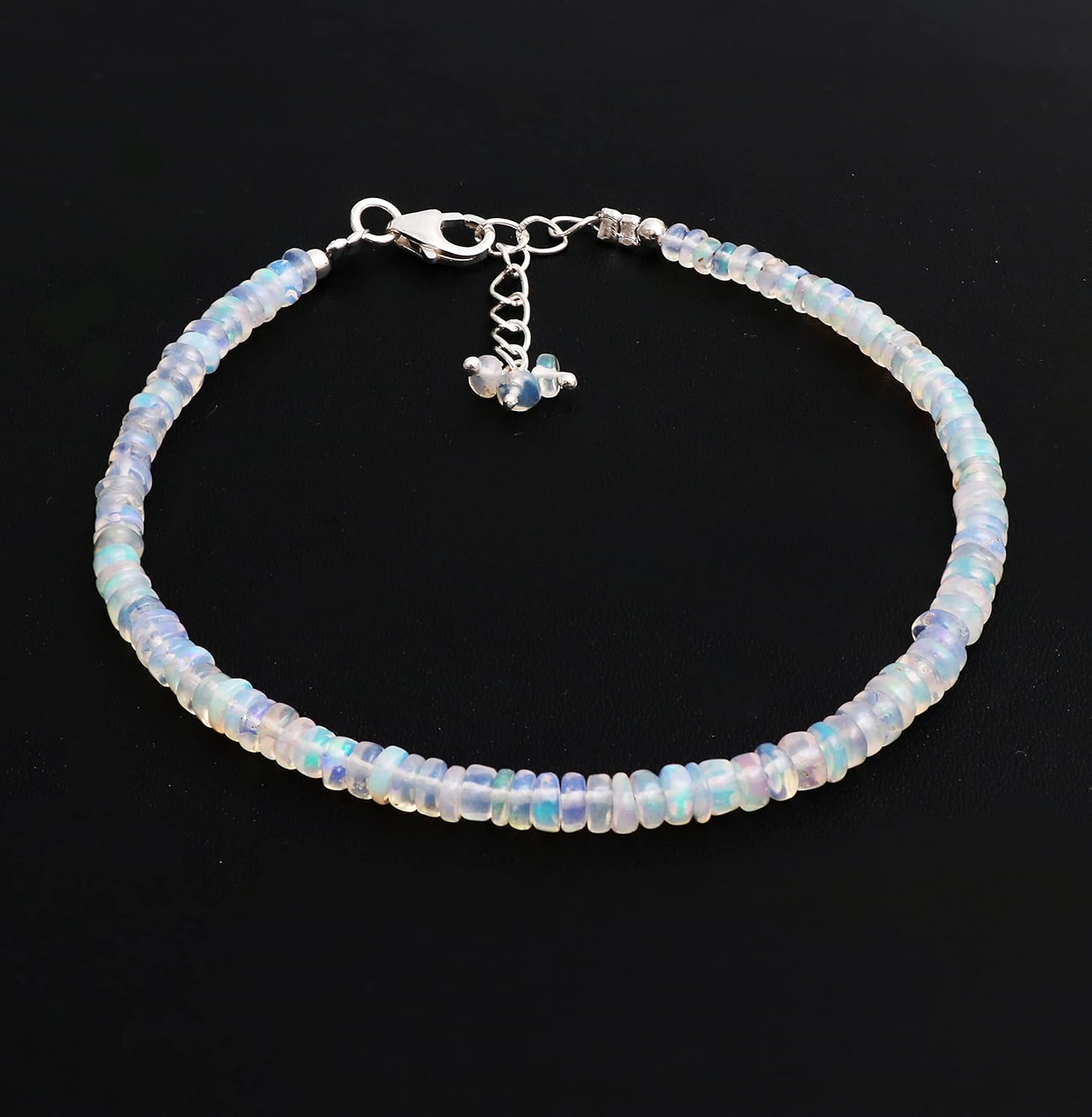 925 Sterling Silver Full Beaded Adjustable Bracelet For Women, Natural Gemstone Beads Dainty Bracelet, Silver Jewelry Gift For Her