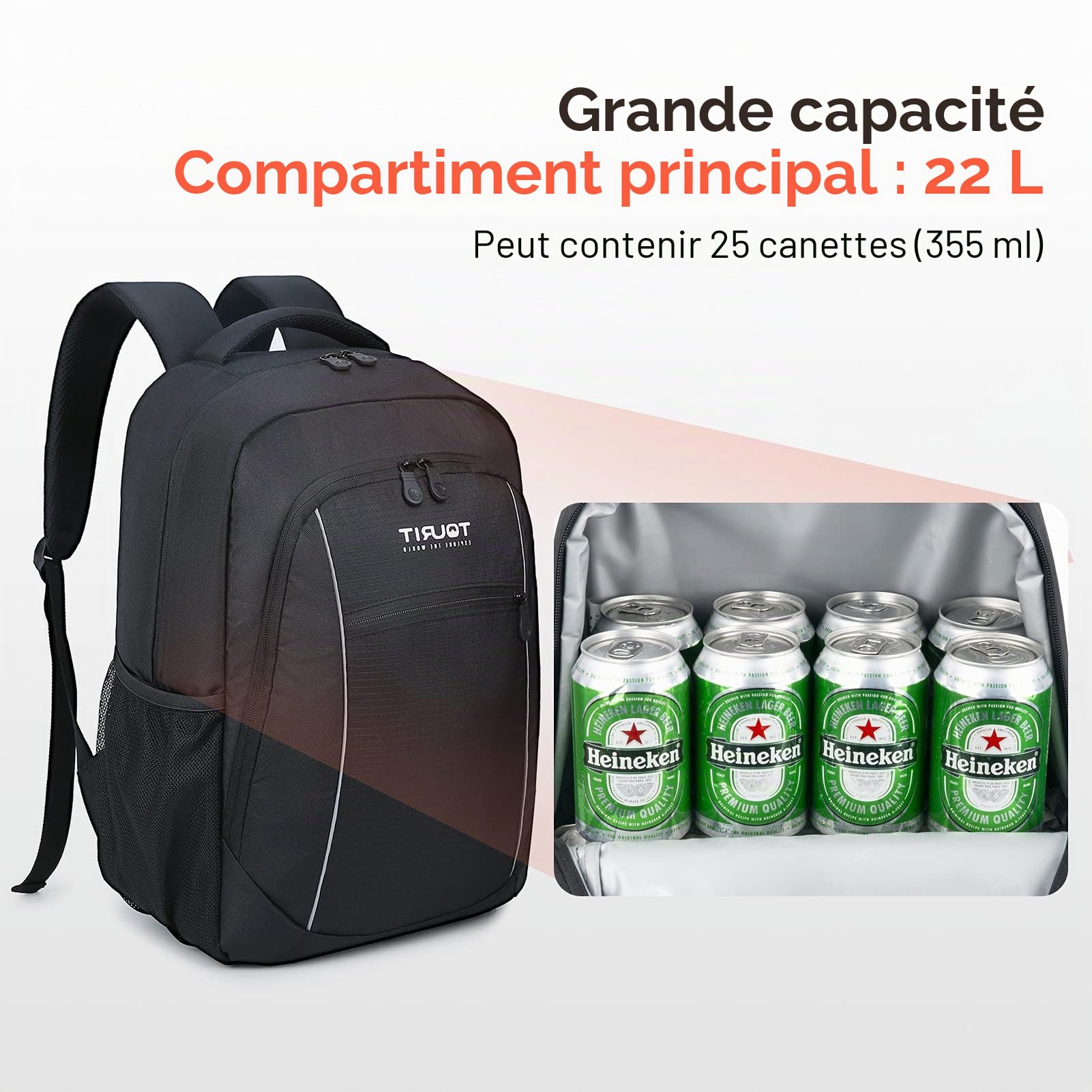 TOURIT Sac à Dos Isotherme isolé 25 canettes Sac Isotherme léger Sac à Dos étanche avec glacière pour Hommes Femmes au Travail, Pique-Nique, randonnée, Camping, Plage, Parc Excursions d'une journée