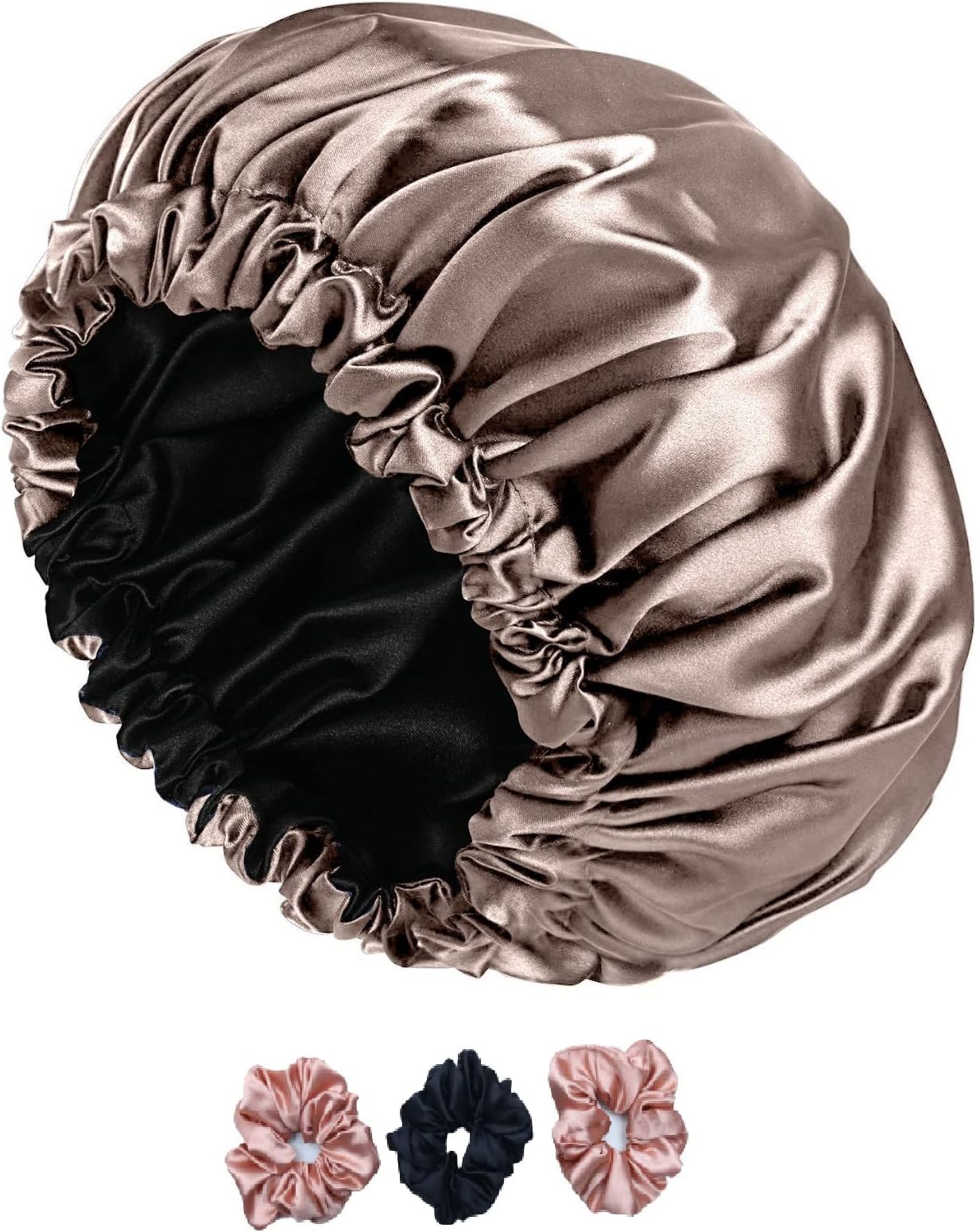 Silk Hair Cap for Sleeping-with 3 Satin Scrunchies| Satin Bonnet for Curly Hair| Silk Bonnet for Hair| Satin Hair Cap for Sleeping| Adjustable Hair Bonnet for Sleeping