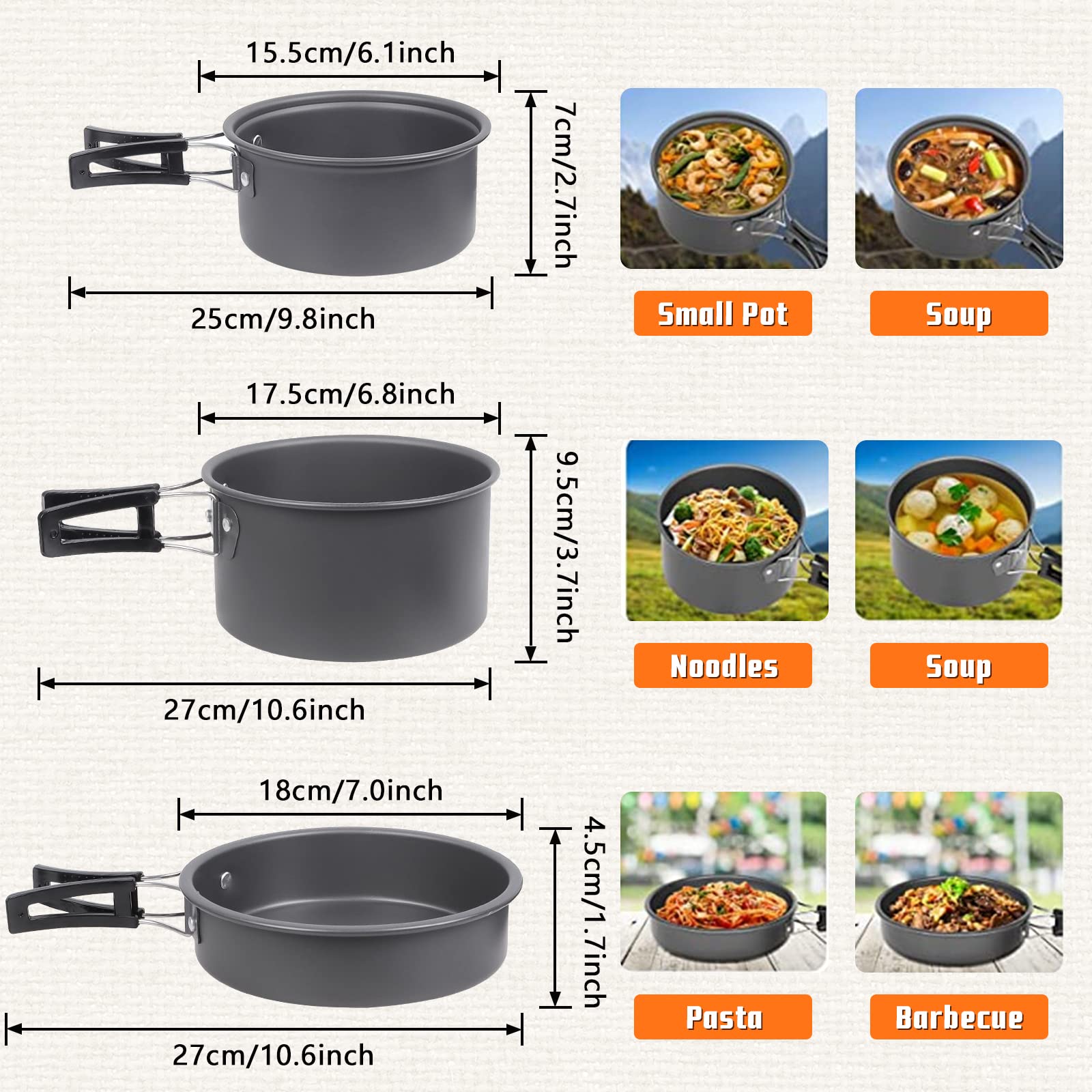 Stoviglie da Campeggio in Alluminio, Pentole da Campeggio Portatile, Set da Cucina da Campeggio Pieghevole, per 1-3 Persone, per Picnic, Campeggio, Trekking