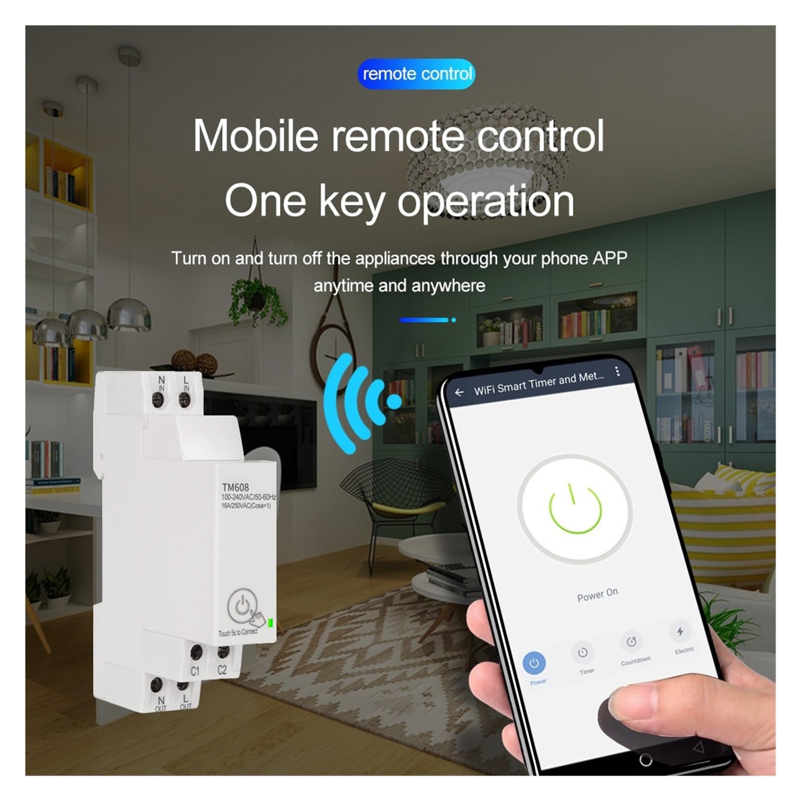 Medidor De Energía Monofásico WiFi Inteligente TM608 16A 100-240V Aplicación Remota Móvil Medidor De Energía De Carril Multifuncional For El Hogar Monitoreo del Consumo de energía