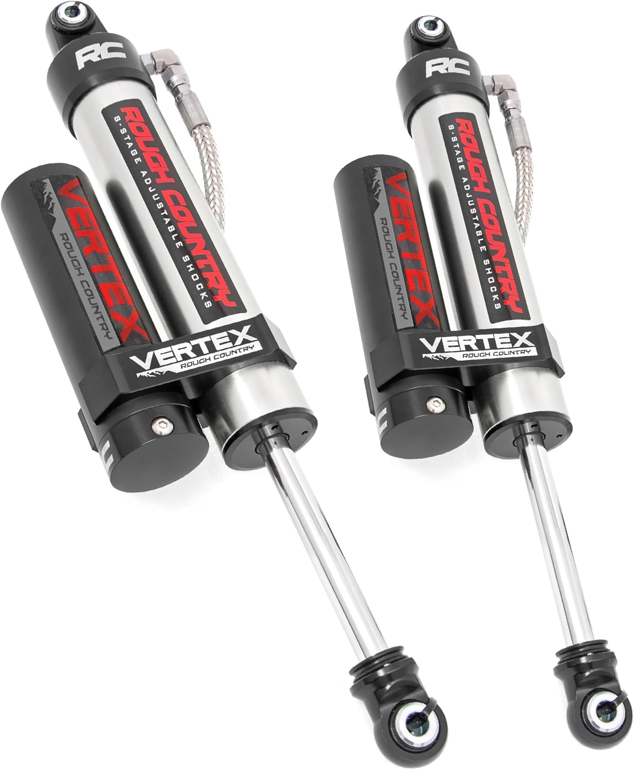 Rough Country Vertex 2.5 Reservoir Rear Shocks for Chevy Silverado & GMC Sierra1500 (2007-2026) - Fits 5-7.5" Lift, Nitrogen-Charged Monotube Design
