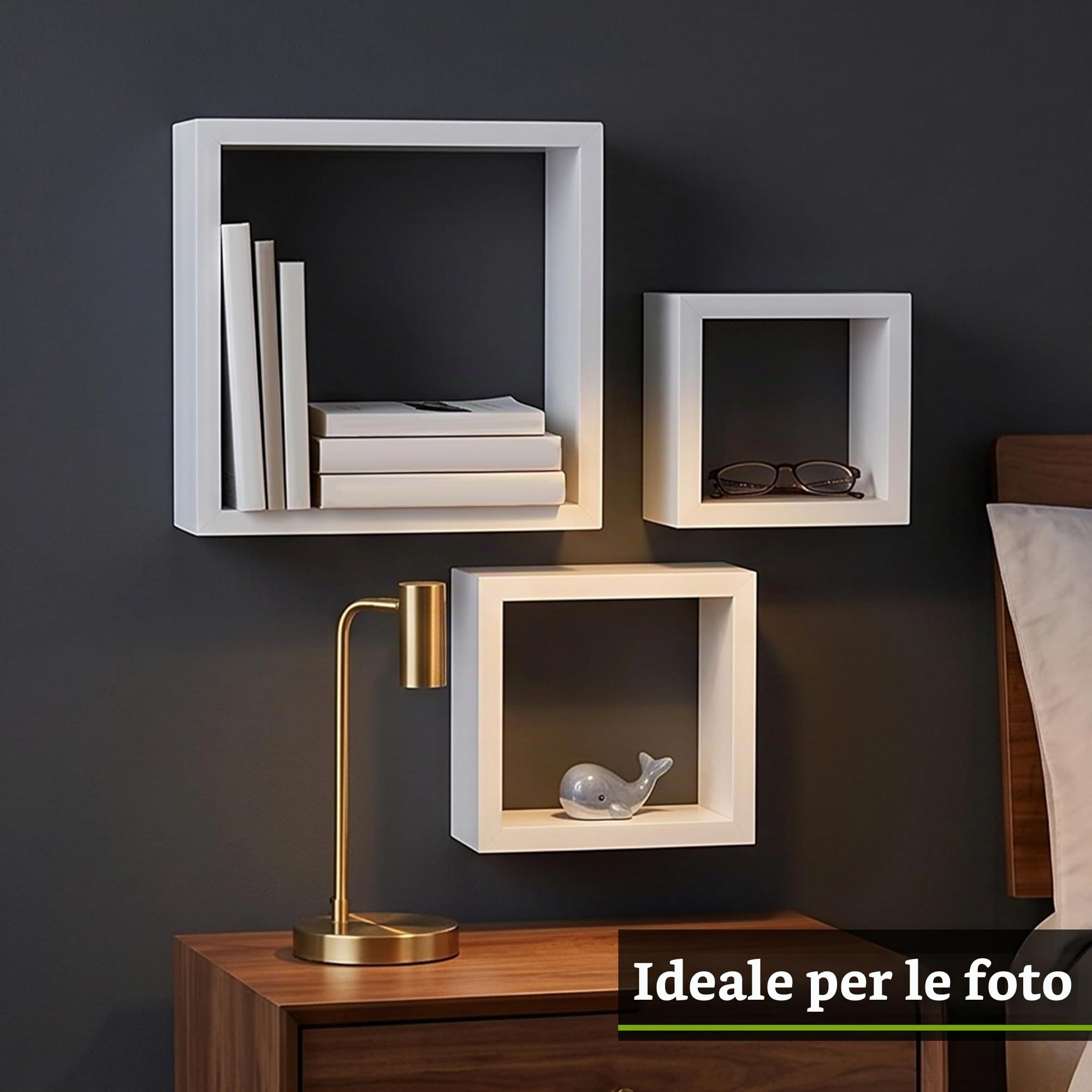 PREMIER Housewares 2402798 Set di 3 Cubi da Parete, MDF, Rivestimento PVC, Bianco