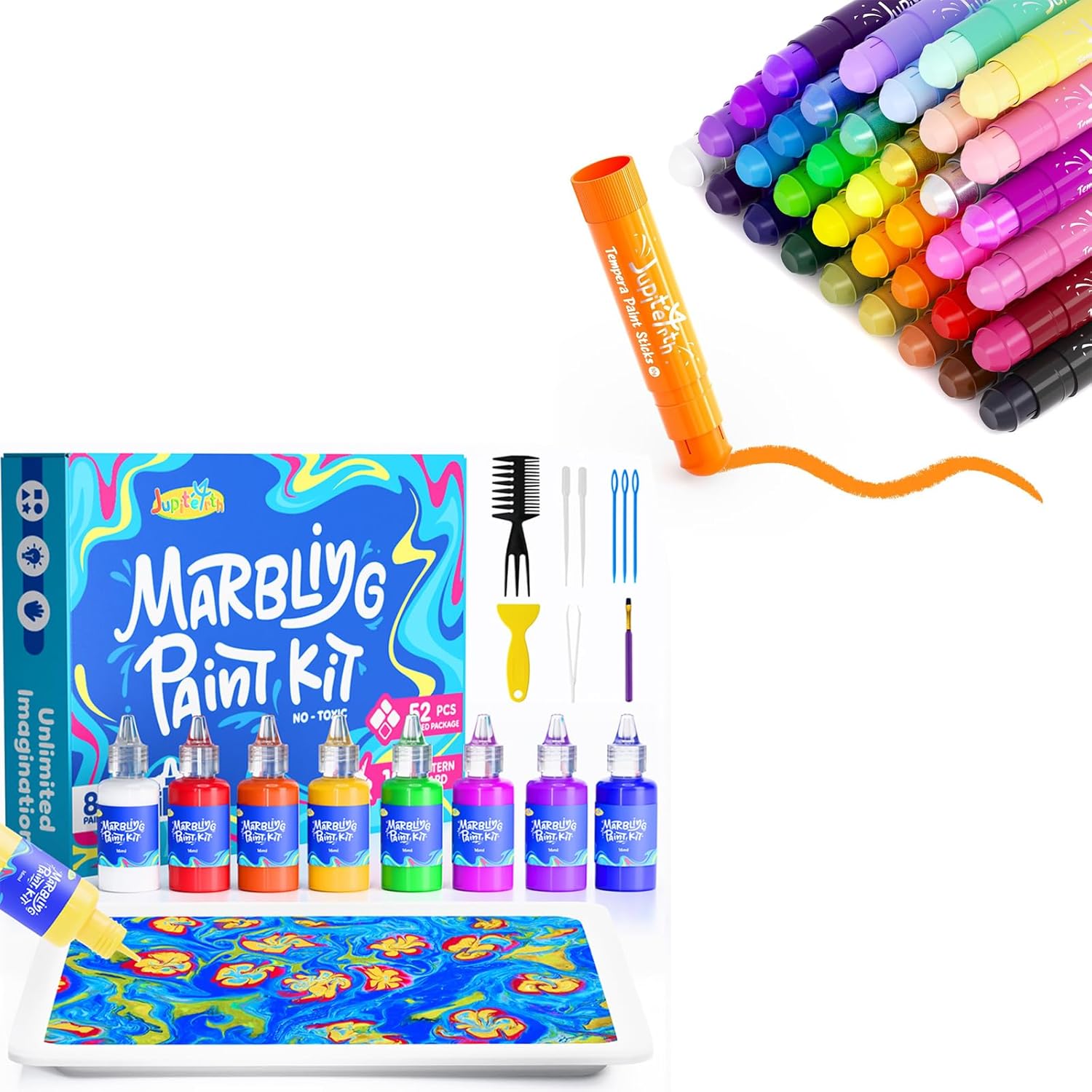 JUPITEARTH Water Marbling Paint Kit + 36 Colors Tempera Paint