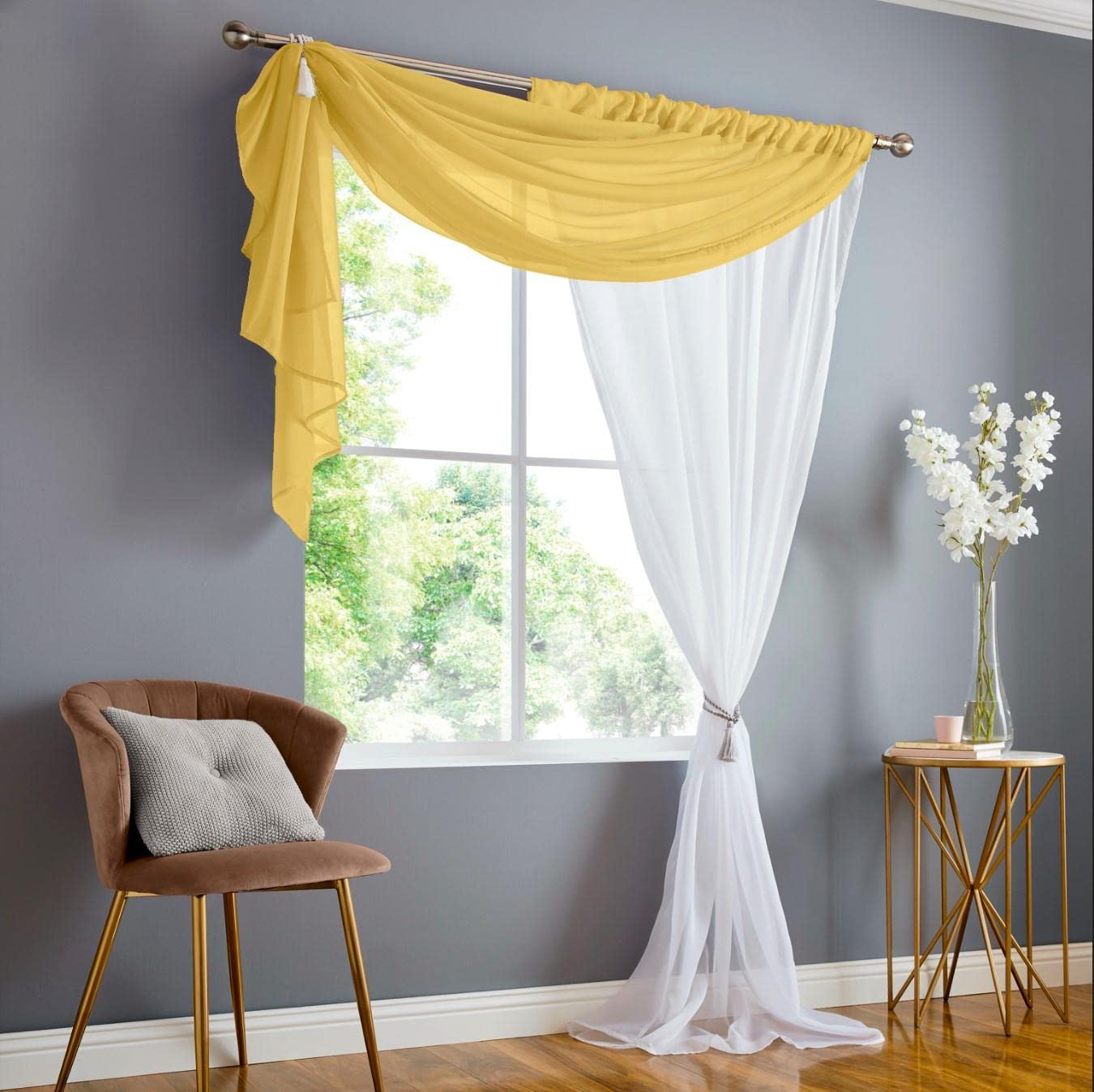Alan Symonds Double Display Sheer Voile Panel (Ochre/White, 147cm x 229cm)