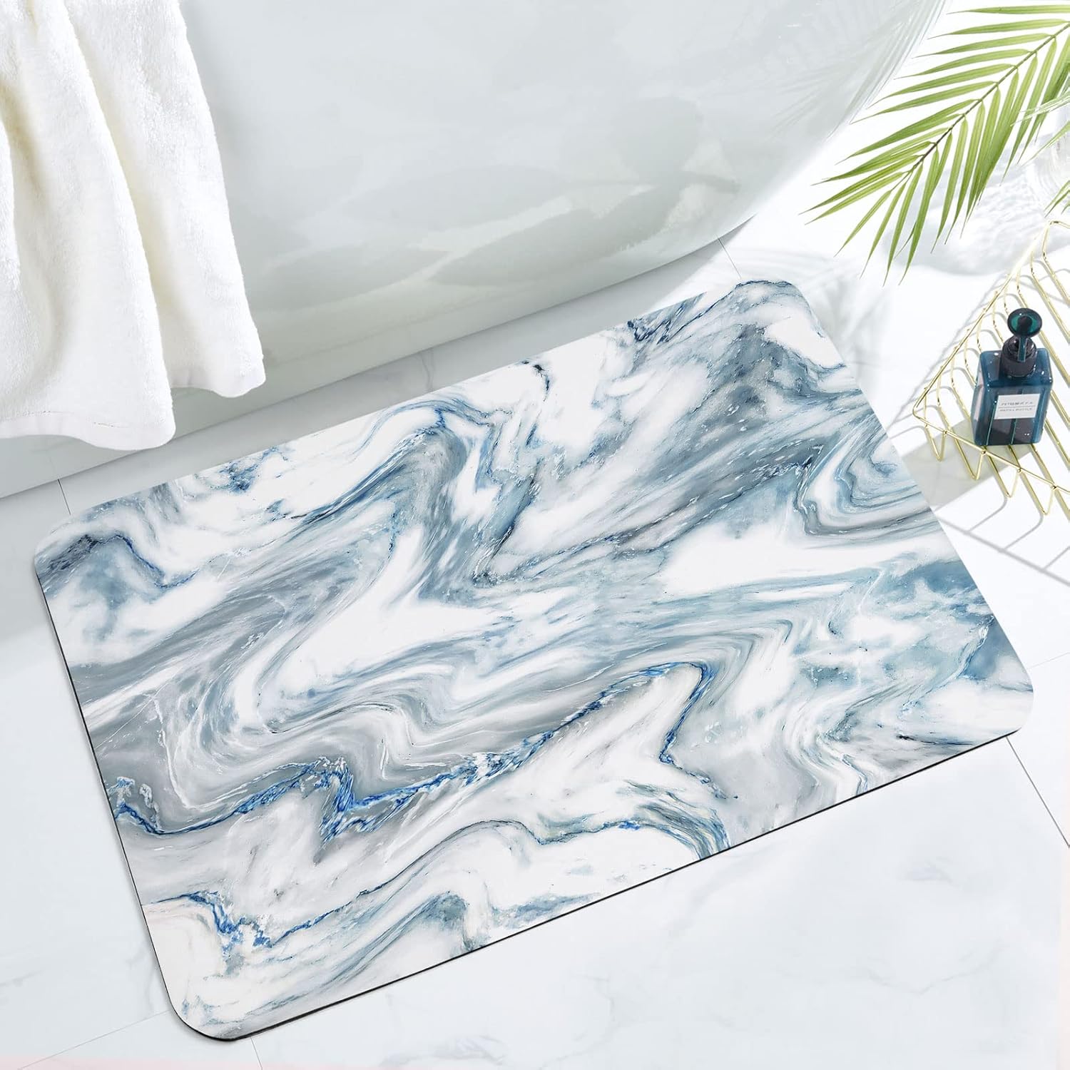 Amazon.com: MitoVilla Blue Bathroom Rug Mat, Abstract Marble Bath Mat ...