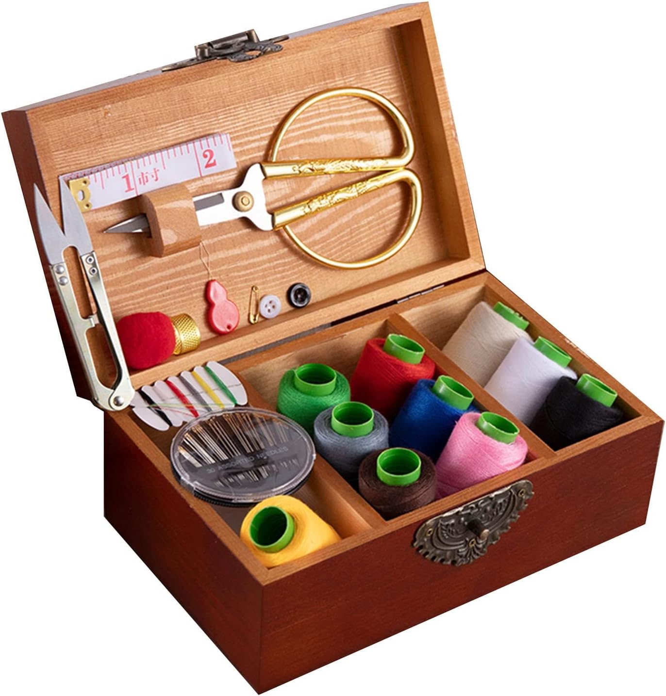 Sewing Kit, Wooden Sewing Basket with Sewing Kit