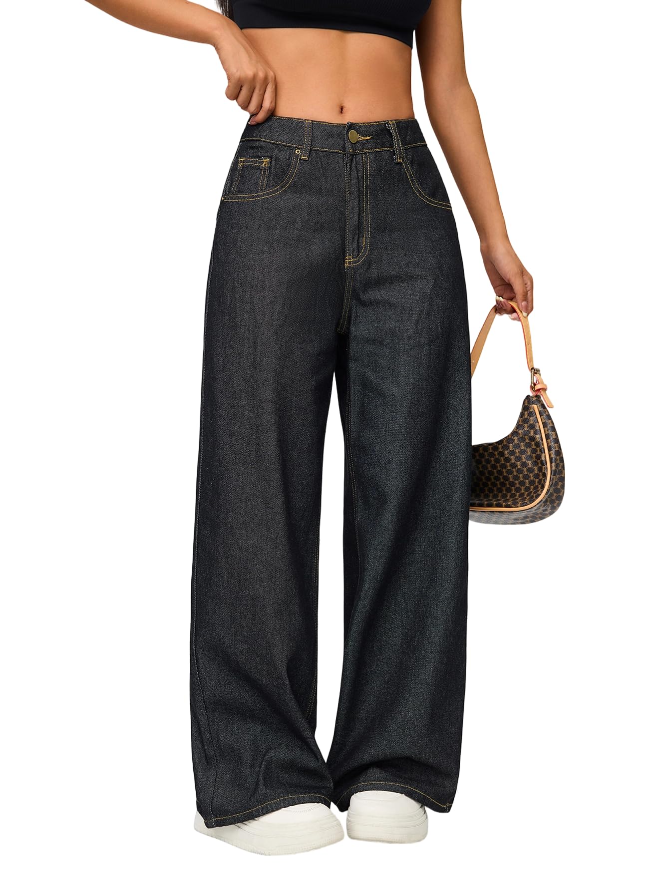 OYICAI Damen Vintage Baggy Jeans Weit geschnitten Y2K 90s Straight Leg Streetwear Retro