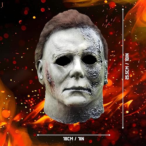 Miniatura 2 de Máscara de Halloween aterradora para adultos con cuchillo clásico, accesorio de disfraz de terror espeluznante para cosplay (negro)