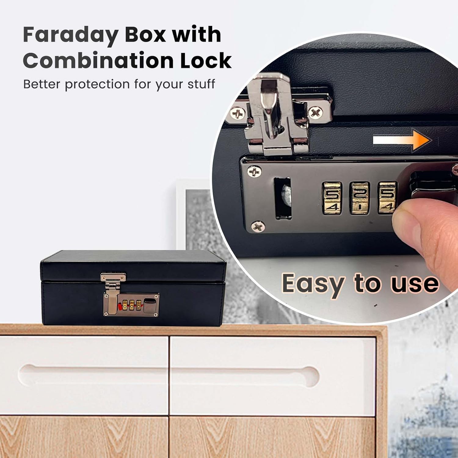 Daily Treasures Farady Box for Car Keys with Combination Lock,8.2x5.1x2.9 inches Car Key Protector, Leather Key Fob Protector RFID Blocking,Anti Theft Car Key Fob Signal Blocker Signal Blocking Pouch