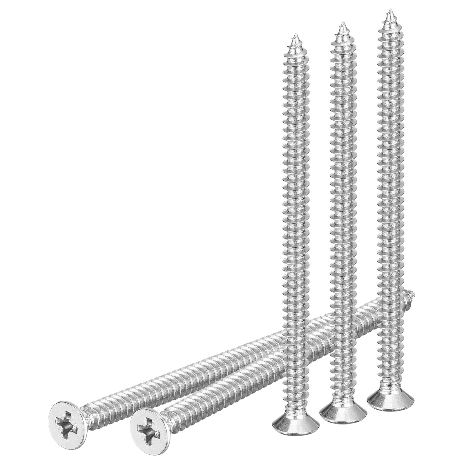 DTGN 20Pcs M5x80mm Flat Head Wood Screws, 304 Stainless Steel Phillips Self Tapping Screws - Good for Woodworking Furniture - Silver