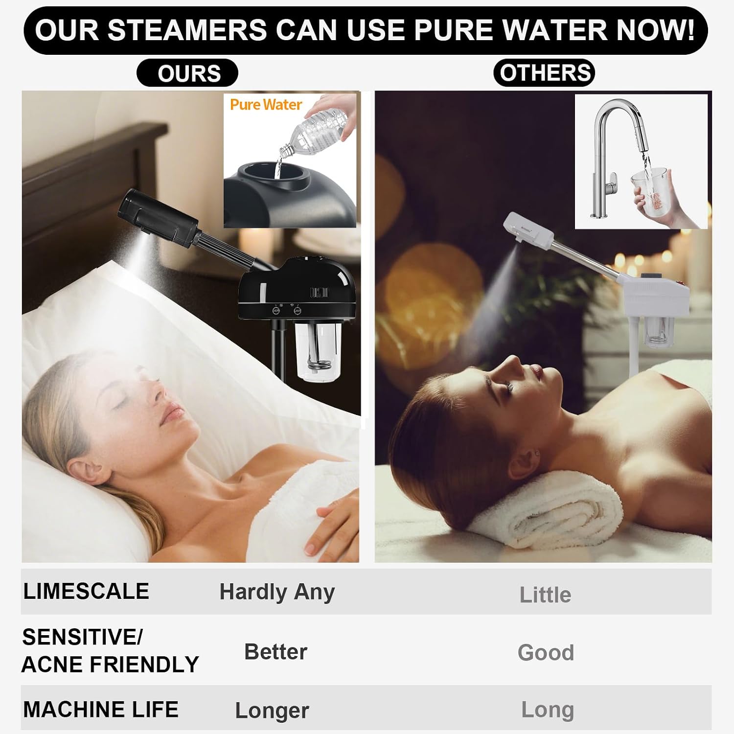 Stand Professional Ozone Facial Steamer with Touch Control, Hot Mist Function, Adjustable Height & Rolling Base, 360° Rotatable Nozzle, Use for Home, Salon SPA (Black)