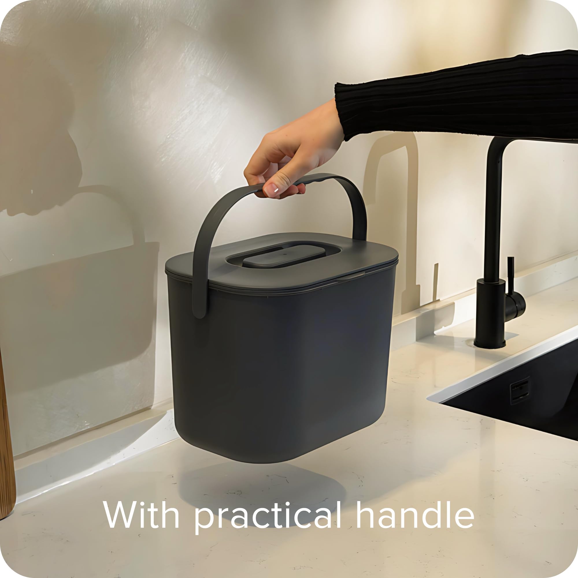 blackswedenhome. Kosz na odpady organiczne do kuchni, 7 l, designerski kosz na kompost z sitkiem, ekologiczny kosz na śmieci, odporny na zapachy, kosz na odpady ekologiczne, kosz na śmieci z pokrywką