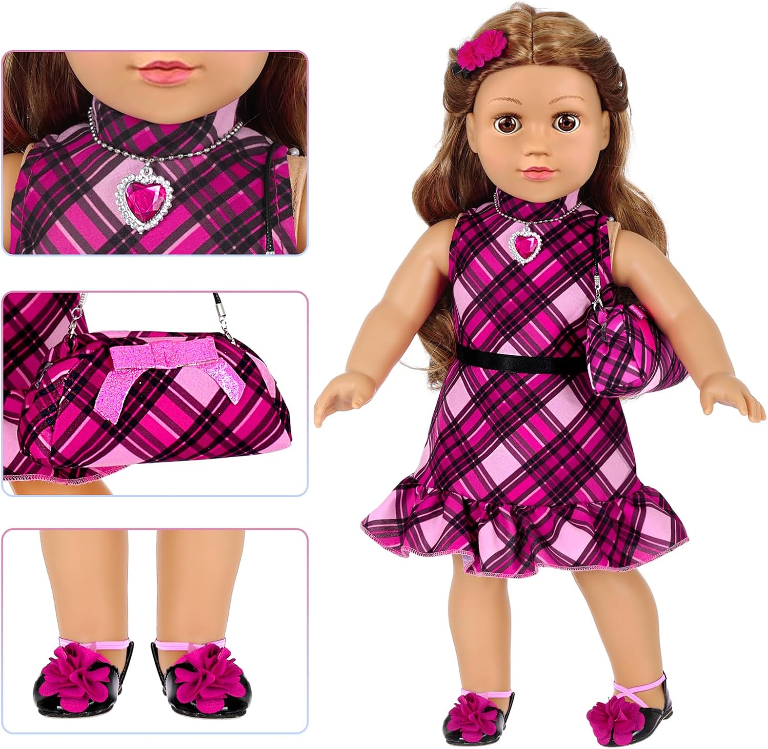 American 18 Inch Dolls Makeup Accessories and Clothes,Fashion Dress Tote Bag for 18" Doll Include Outfits Shoes Cosmetic Toys Stuff Gift for Baby Girl (No Doll)