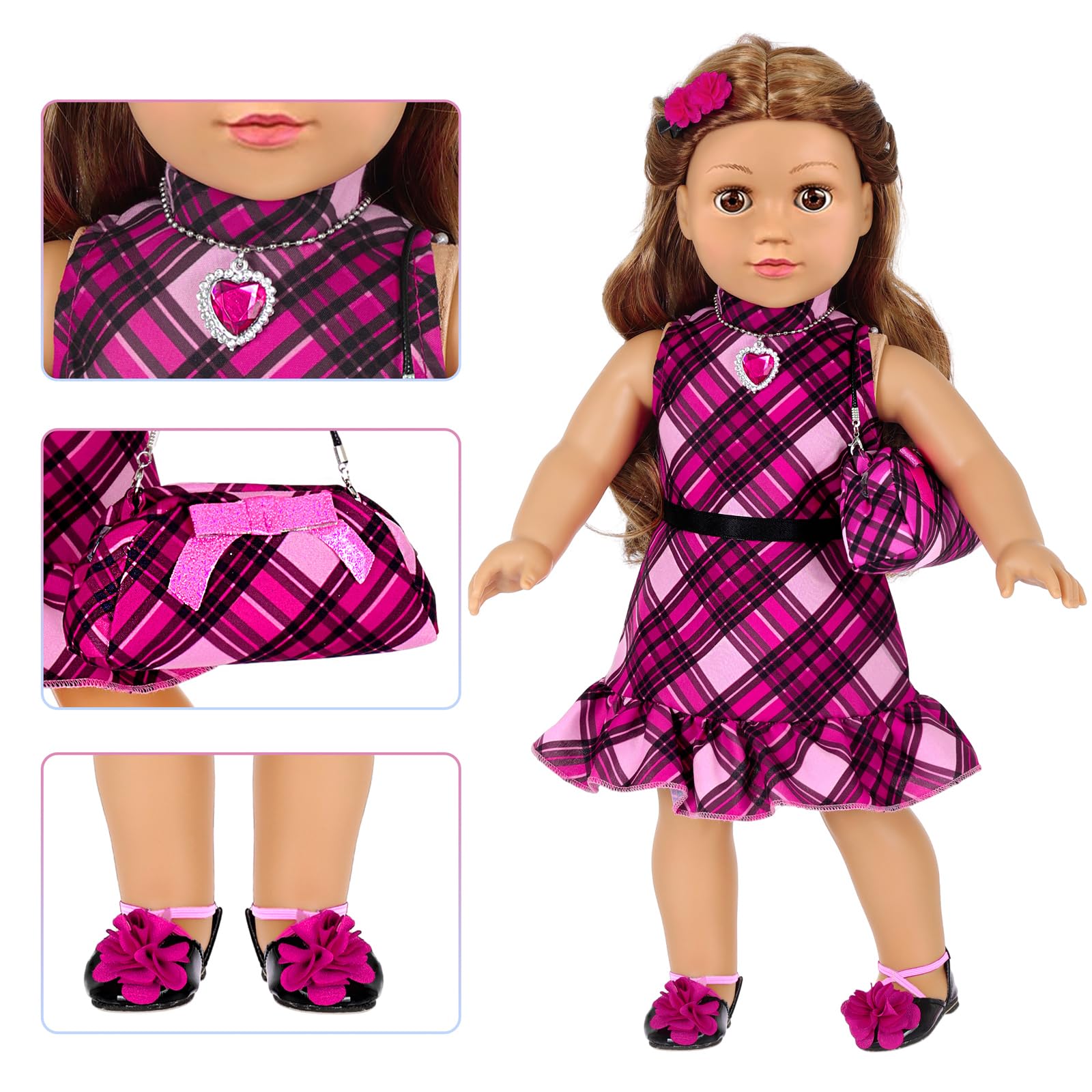 Muñecas americanas de 18 pulgadas, accesorios y ropa de maquillaje, bolsa de vestir de moda para muñecas de 18 pulgadas, incluye trajes, zapatos, juguetes cosméticos, regalo para bebé niña (sin muñeca 3