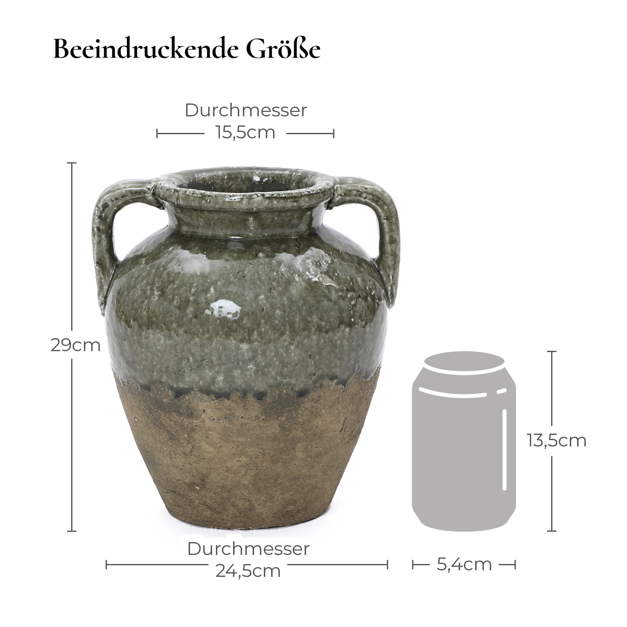 Hometopia Vintage Vase Groß aus Keramik, Zweifarbige Amphore in Moosgrün & Naturstein-Optik, Rustikale Dekovase für Herbstzweige & Trockenblumen, 29cm Höhe
