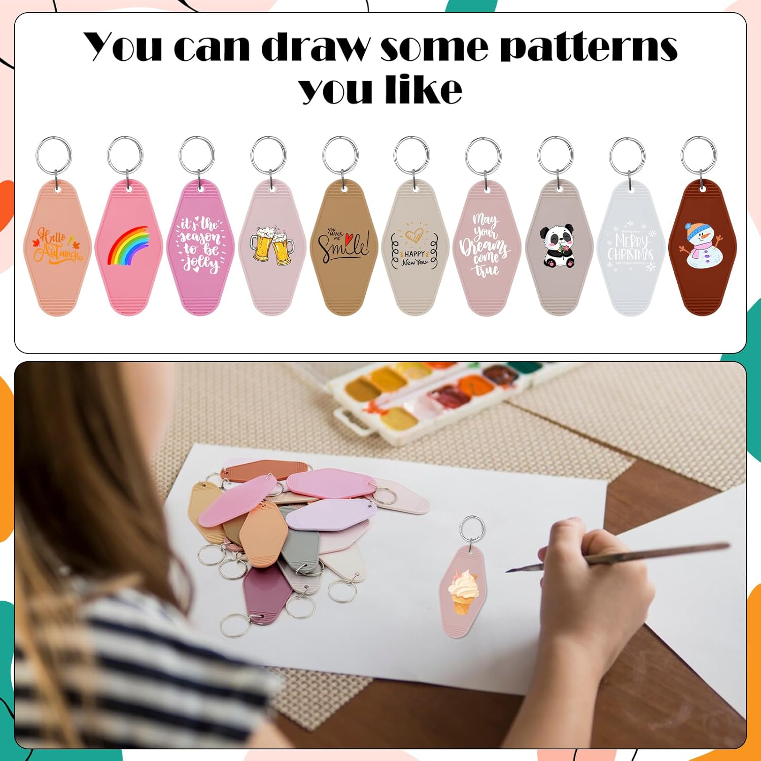 LOTMER 20/30/40/80 PCS Hotel Keychain Blank with Key Rings, 60 Colors Motel Key Chains for DIY Keychains - Image 4