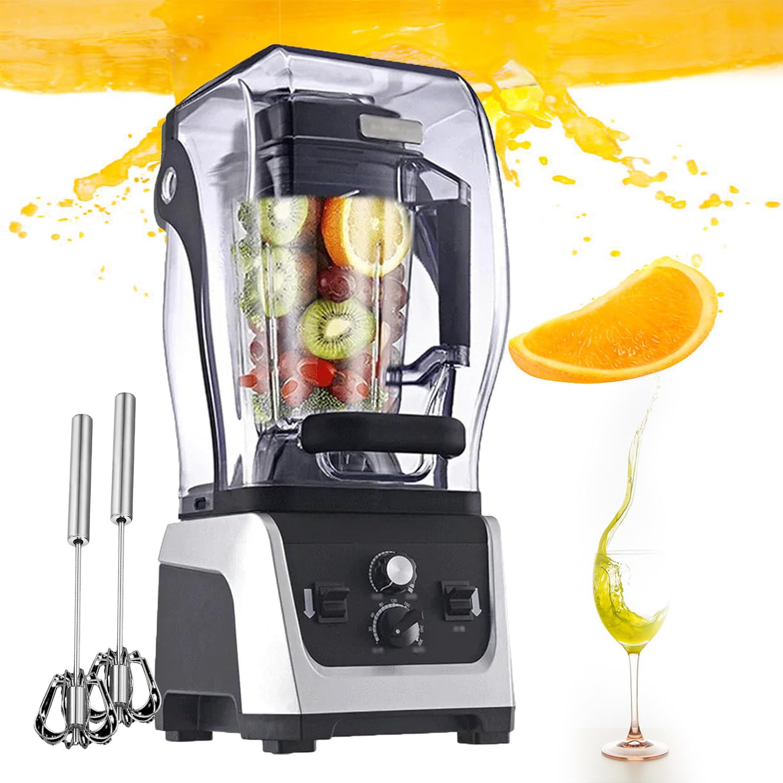 Mixeur sur Socle Professionnel | Machine À Boissons avec Mélangeur À Glace À Paroi Cassée | Mixeur Et Broyeur D'aliments 2,5 L/5 L | Mixeur Commercial avec Couvercle Insonorisé,5L