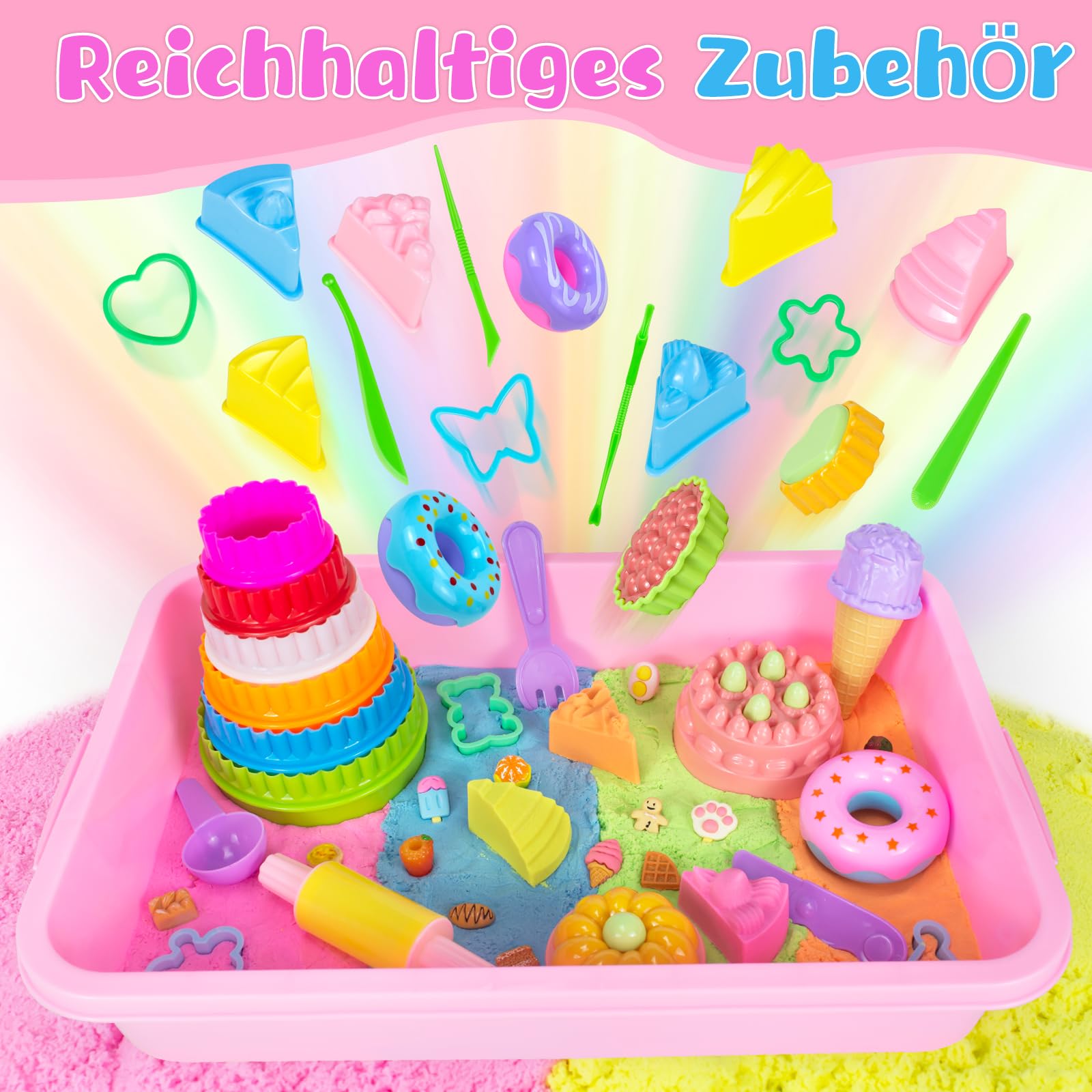Sabbia per Bambini 3 4 5 6 7 8+ Anni Ragazzi Ragazze Play Construction Kit Gelato Magic Play Sabbia Set Giocattoli con Strumenti di Pulizia – Gelato